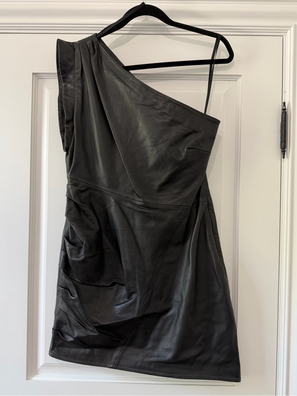 Lamarque Corey One-Shoulder Black Leather Mini Dress - Size M - NWOT